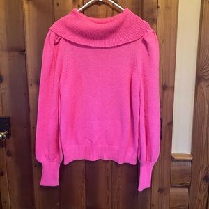 Lilly Pulitzer Courtland Pullover Sweater Cowl Neck Blouson Puff Sleeve Pink